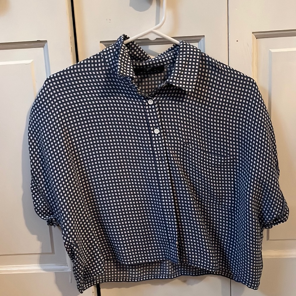 Blue and white button up cropped top